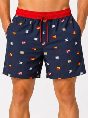 Old Navy Swim Trunks Men's XL Nautical Flag Print Blue Red Mesh Lined Shorts